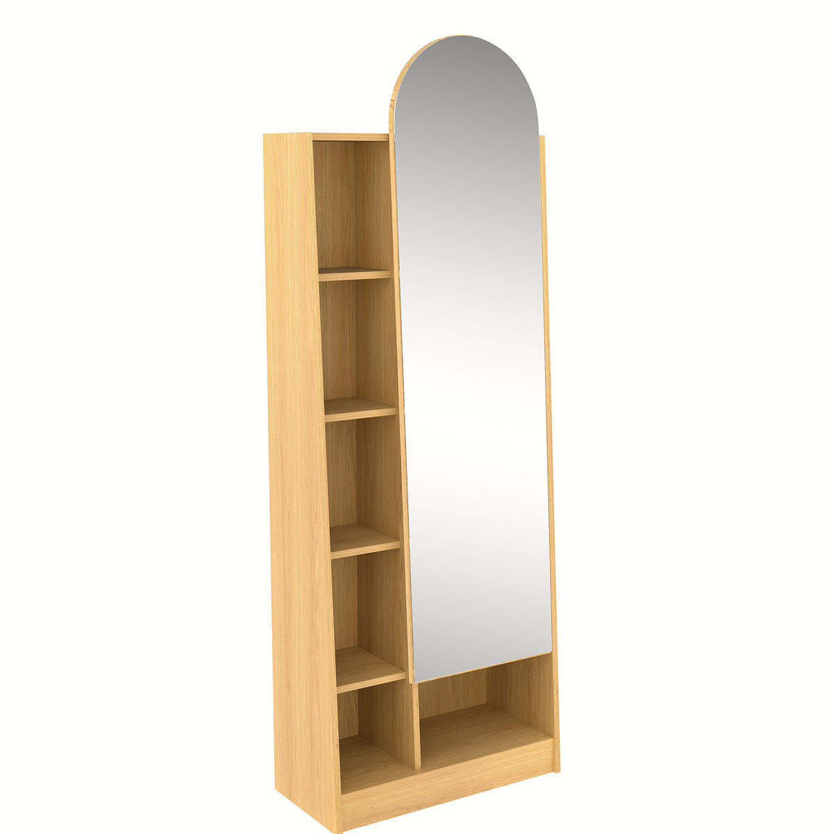HOCHSCHRANK 60/28/165 cm mit Spiegeltür, verstellbaren Einlegeböden und offenem Stauraum, Natur - Naturfarben, Holzwerkstoff (60/165/28cm) - Redom