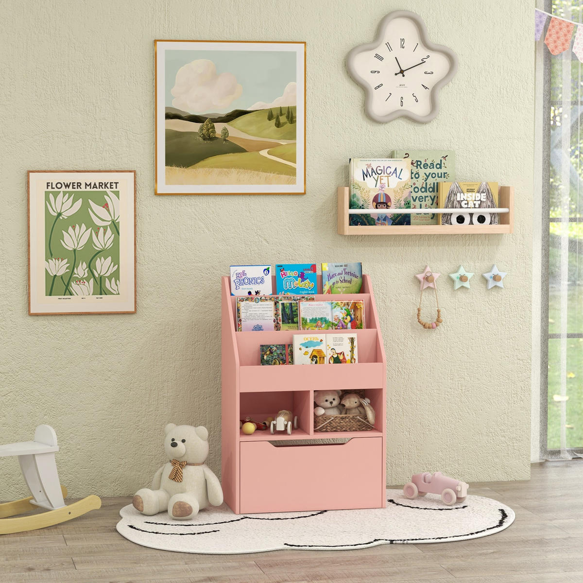 KINDERREGAL Rosa 60/29,9/90 cm - Pink, Holzwerkstoff (60/90/29.9cm) - PANGIVO