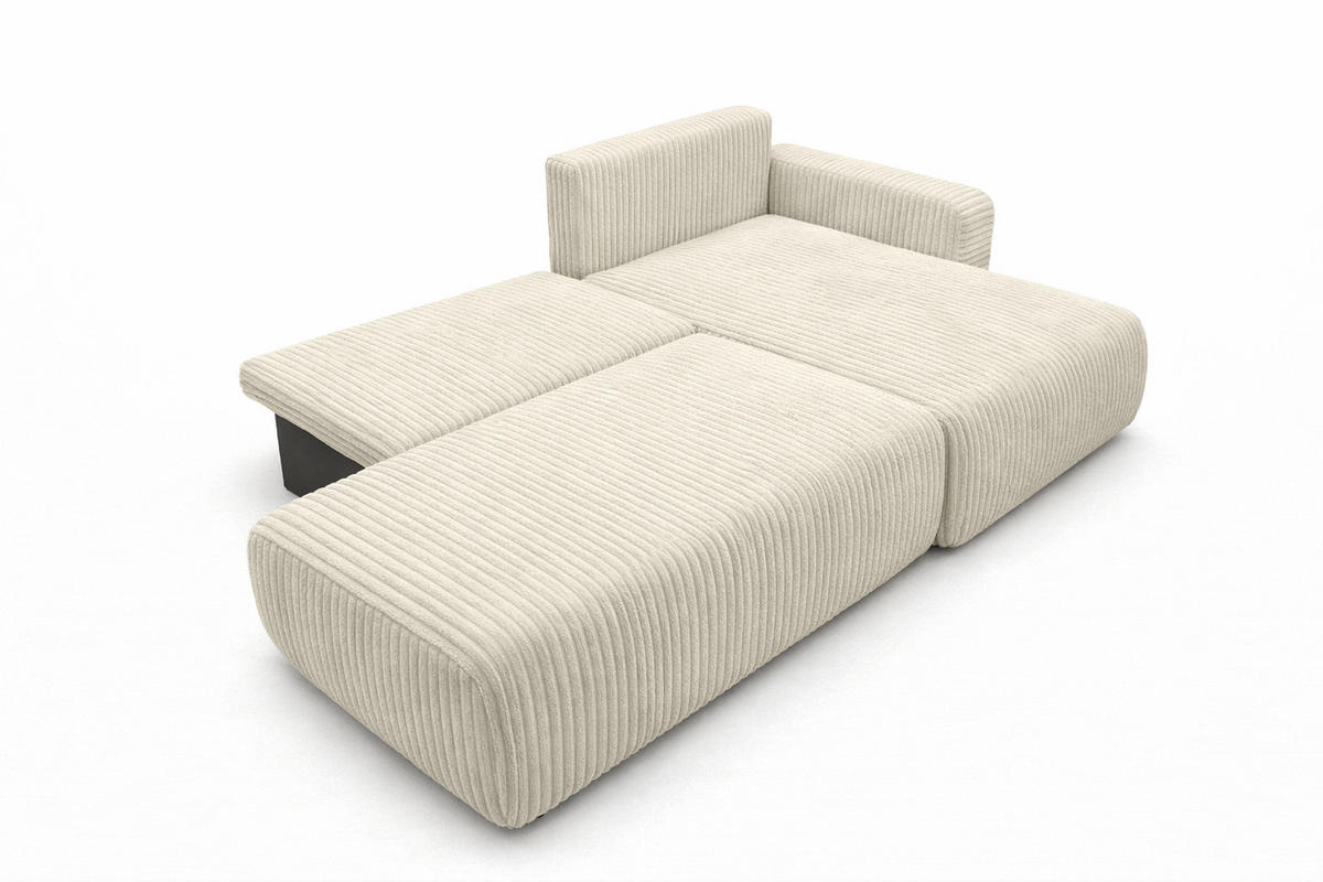 ECKSOFA Mit Schlaffunktion Und Bettkasten, Cordstoff Tilia, Ecru, Rechts, OPEN XL - Ecru, Holz (262/145cm) - Kaiser Möbel