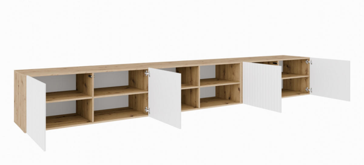 TV-LOWBOARD Weiß RIO Offene Regale Geriffelt 300 cm - Weiß, Holzwerkstoff (300/41/40cm) - Sepro Meble