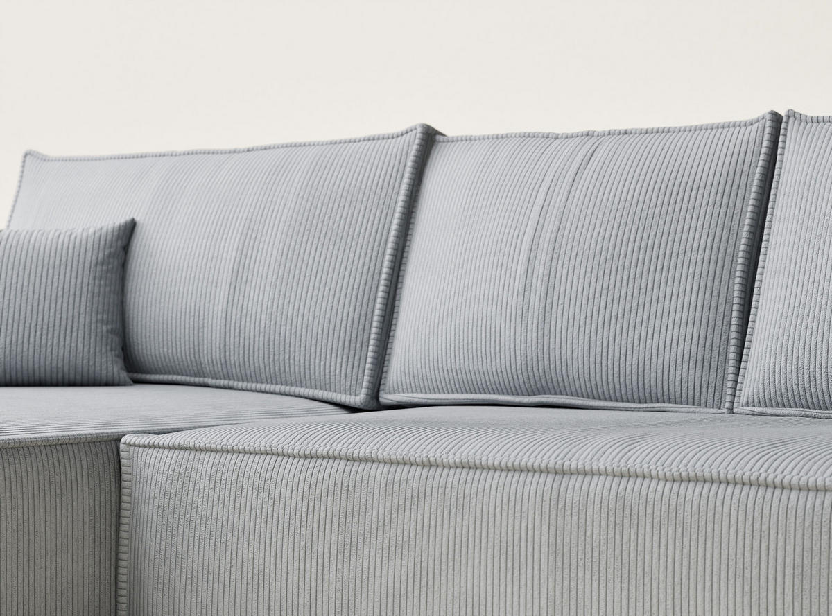 ECKSOFA MIT SCHLAFFUNKTION Maze Hellgrau Samtstoff - Hellgrau/Schwarz, Holz/Holzwerkstoff (294/185cm) - Maison de Reve