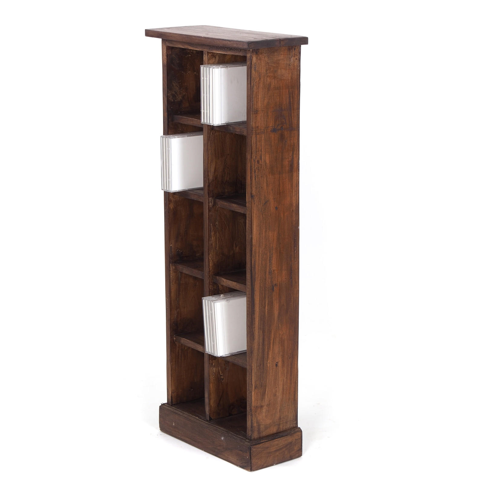 CD & BÜCHERREGAL NATURE Recyclingholz massiv, mit 10 Fächern 03 dunkelbraun - Dunkelbraun, Holz (36/94/17cm) - DESIGN DELIGHTS