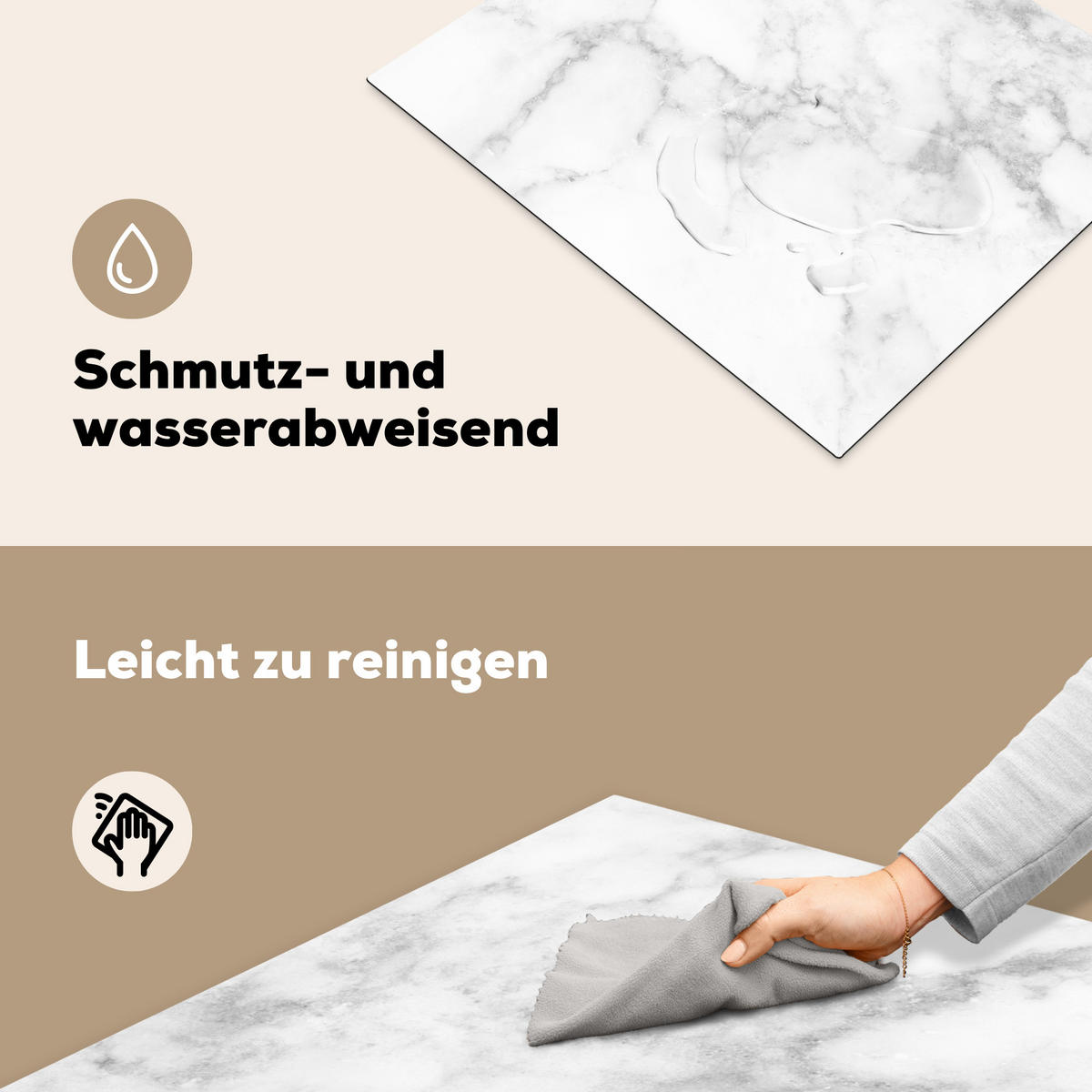 HERDABDECKPLATTE Marmor - Grau - Weiß - Strukturierter Marmor 65x52 cm - Weiß, Kunststoff (65/0.2/52cm) - MuchoWow