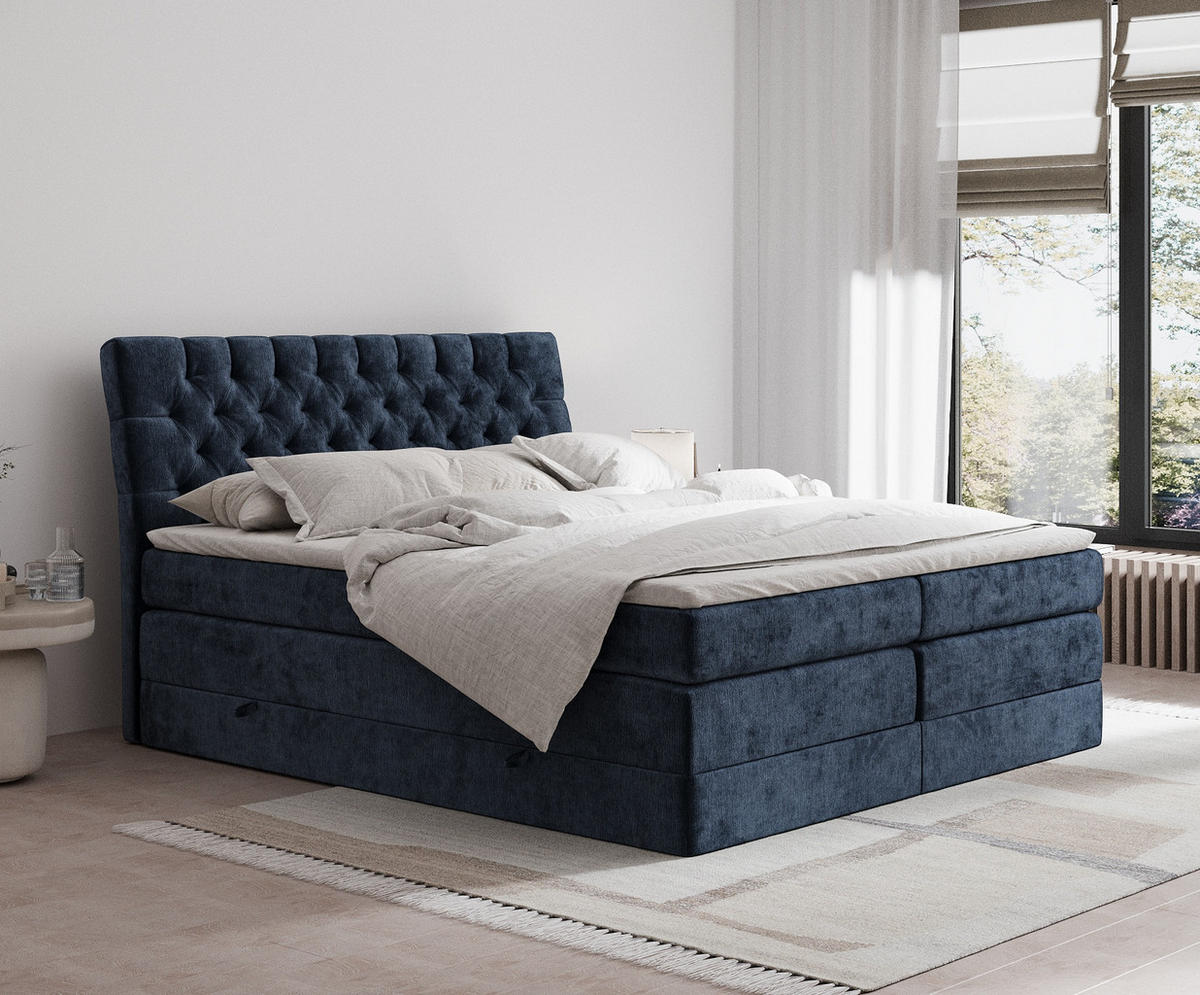 BOXSPRINGBETT Seraphine Marineblau 180/200 cm - Schwarz/Dunkelblau, Holz/Holzwerkstoff (180/200cm) - Maison de Reve