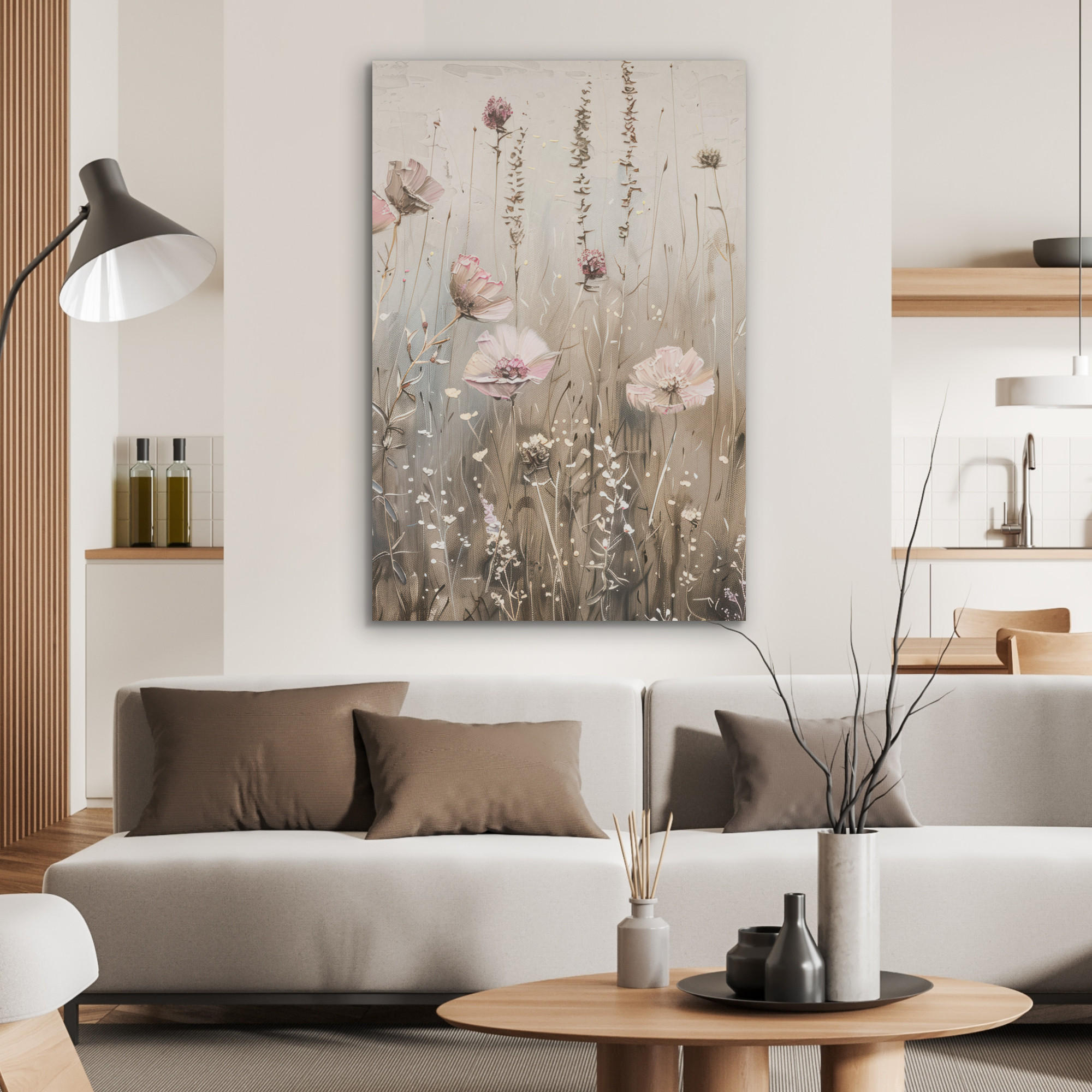 AKUSTIKPANEEL Blumen - Rosa - Modern - Beige 70x100 cm - Beige, Textil (70/0.9/100cm) - MuchoWow