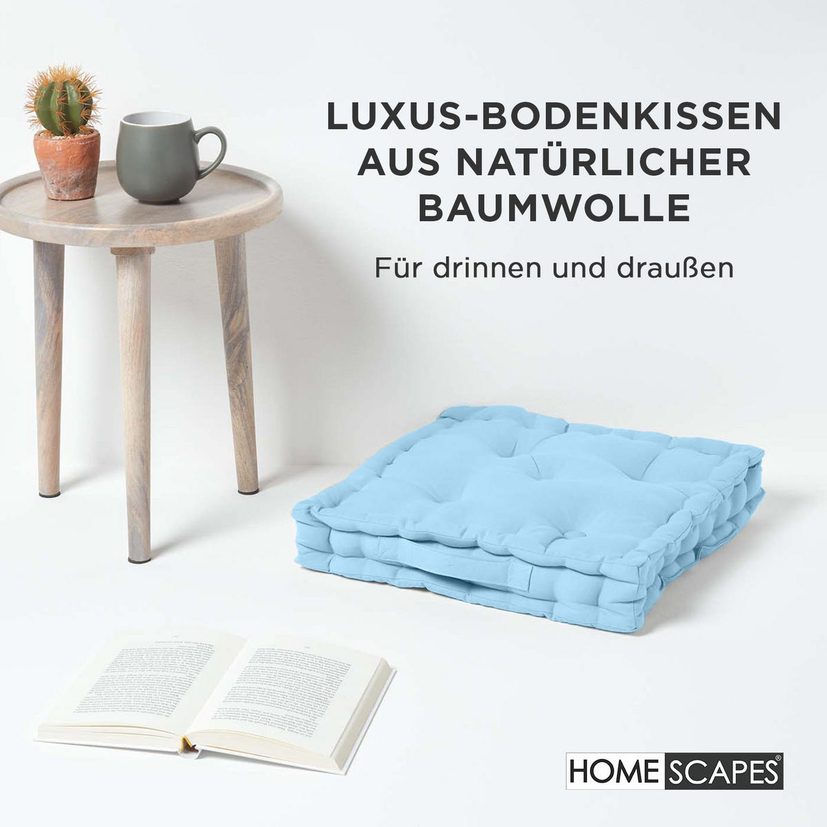 SITZKISSEN hellblau 40/40/8 cm – Bodenkissen unifarben - Hellblau, Textil (40/40/8cm) - Homescapes