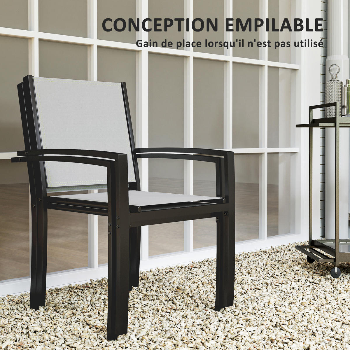 GARTENSTÜHLE 2er-Set DE-13257 mit Armlehnen & Textilène-Bezug Hellgrau - Hellgrau, Metall (65/85/60cm) - ComfortXL