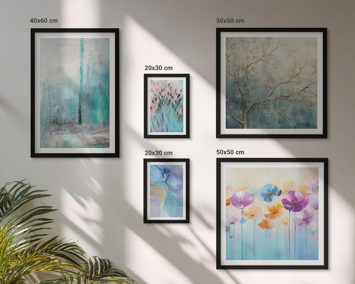 BILDER SET 5er Set - 50x50 cm & 20x30 cm & 40x60 cm Schwarzer Rahmen - Leuchtturm, Landschaft, Mädchen, Pferd - Schwarz, Kunststoff (40/60cm) - TULUP