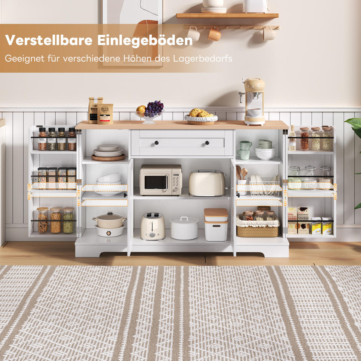 BUFFET 138 cm Natur/Weiß aus MDF mit verstellbaren Einlegeböden - Naturfarben, Holzwerkstoff (40/85/138cm) - OKMYHOME