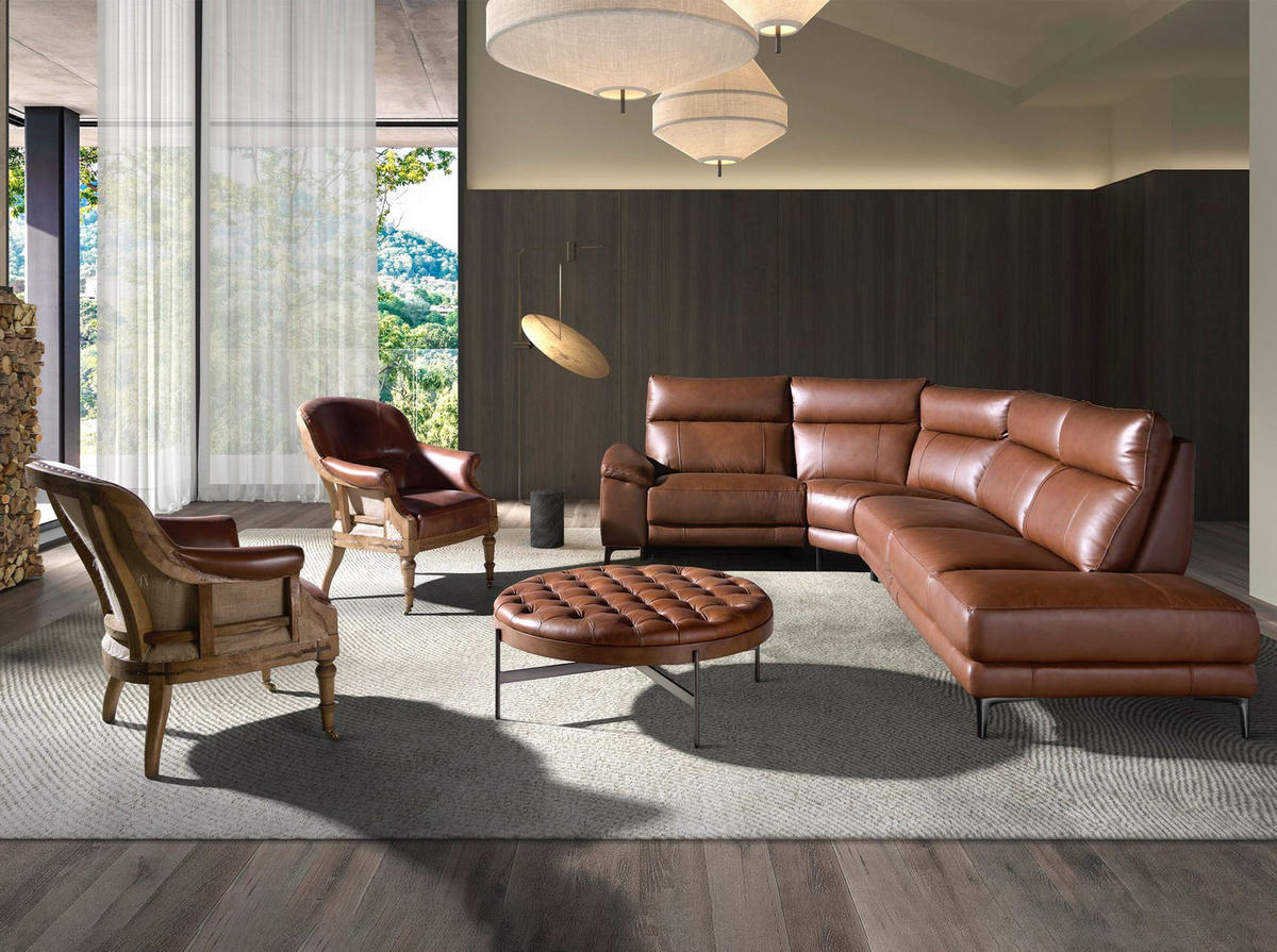 ECKSOFA Ecke tabakbraun dunkler Stahl 305/244/97 cm - Braun, Leder/Metall (305/244cm) - ANGEL CERDA