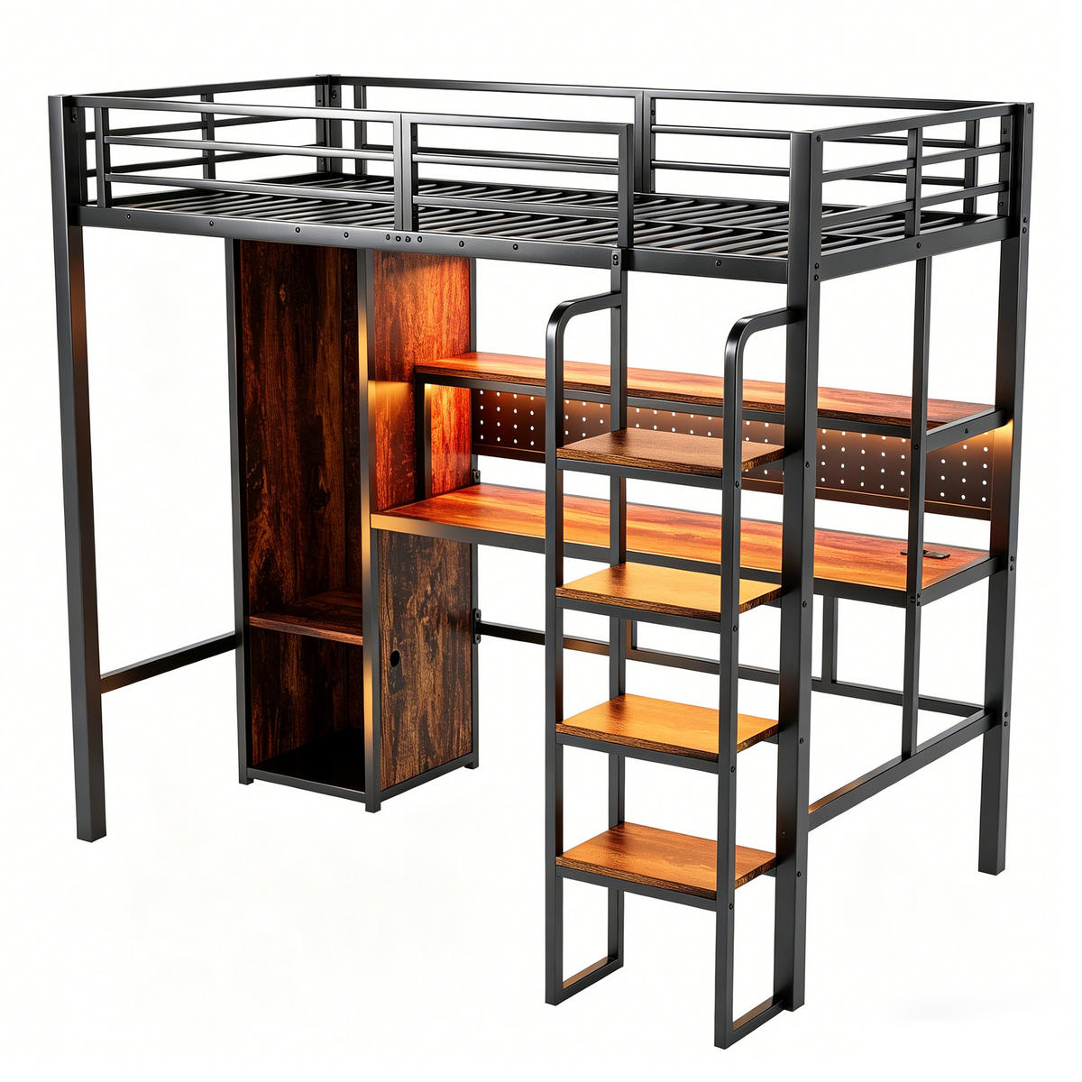 HOCHBETT mit Schreibtisch 90x200 cm Metall Schwarz 3-tlg. - Schwarz, Metall (90/200cm) - Meubliv
