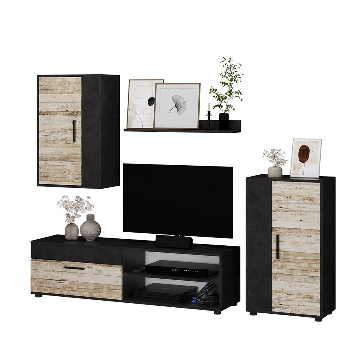 WOHNWAND Berno Beige 4er Set - Beige/Anthrazit, Holzwerkstoff (140/38.7/35.2cm) - Vicco