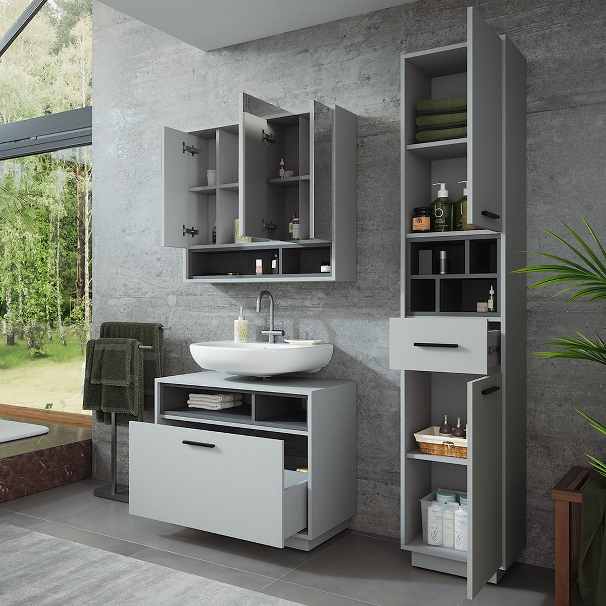 KOUPELNOVÁ SESTAVA NÁBYTKU Beatrice Šedá/antracitová - šedá/antracitová, kompozitní dřevo (80/64/35cm) - Vicco