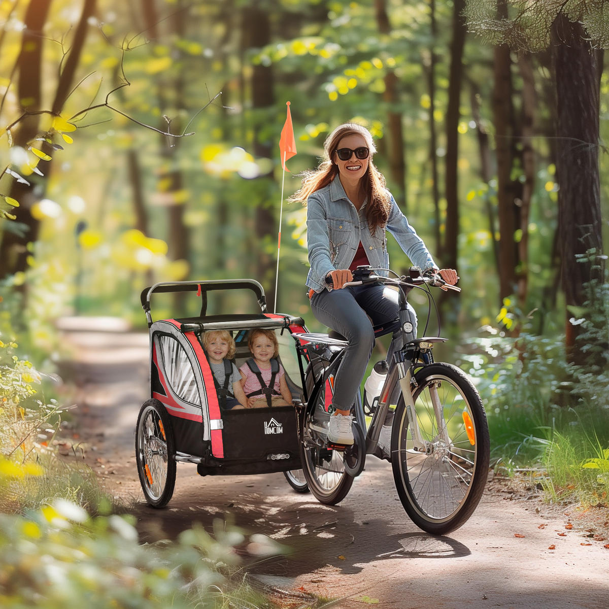 KINDERANHÄNGER, Kinderfahrradanhänger, Rot - Rot, Metall (75/101/142cm) - HOMCOM