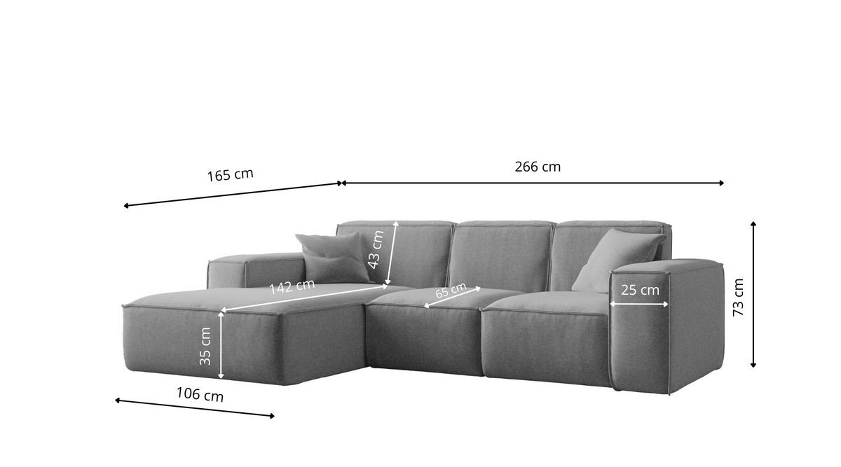 ECKSOFA L-Form Siena Stoff Maloy Grau Links - Grau, Holz (165/266cm) - Kaiser Möbel