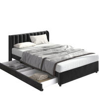 POLSTERBETT aus Samt 140x200 cm Schwarz mit Lattenrost, hohem Kopfteil und 2 Schubladen - Schwarz, Textil (140/200cm) - IVMEU