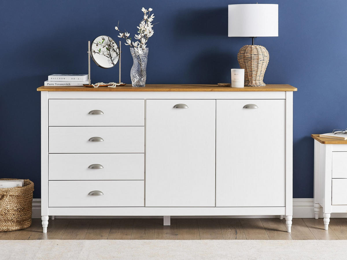SIDEBOARD se 2 dveřmi Borovicové dřevo Bílý Shillington - bílá, dřevo (150/83/40cm) - Beliani