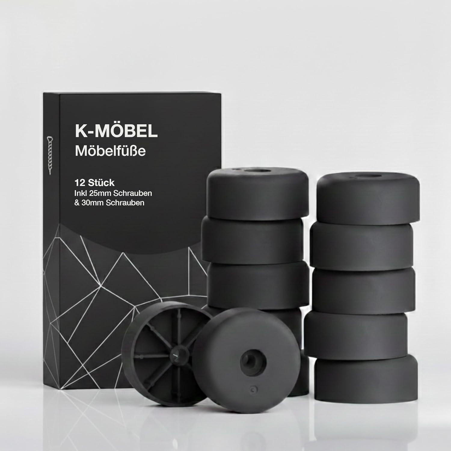 NÁBYTKOVÉ KLUZÁKY 40/20 mm 12 kusov vrátane skrutiek 25 mm a 30 mm - črna, umetna masa (4/4cm) - K-Möbel