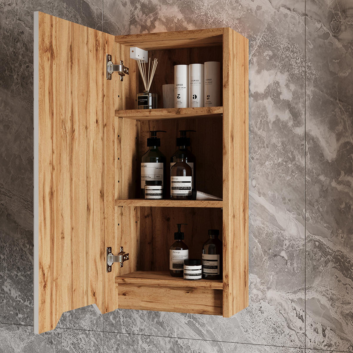 BADSCHRANK Lotta Eiche/Weiß mit Kachelstruktur 20 x 72.6 cm - Eichefarben/Weiß, Holzwerkstoff (20/72.6/33cm) - Vicco