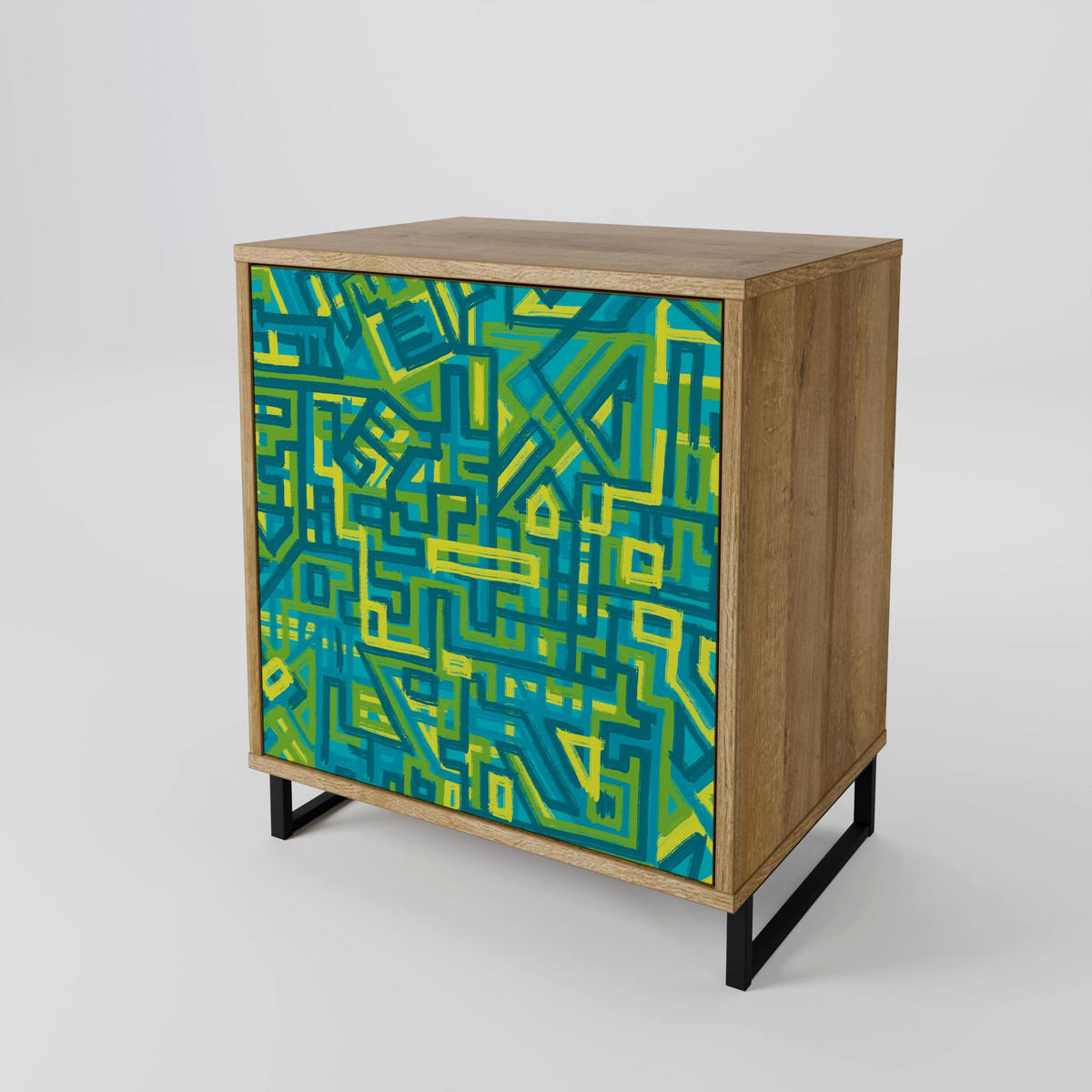 SIDEBOARD NOSTALGIC MEMORIES, Eichefarben, 57,5x42x75,5 cm, Goldfarbene Metallfüße - Eichefarben/Goldfarben, Holzwerkstoff/Metall (57.5/75.5/42cm) - SpaceRebels