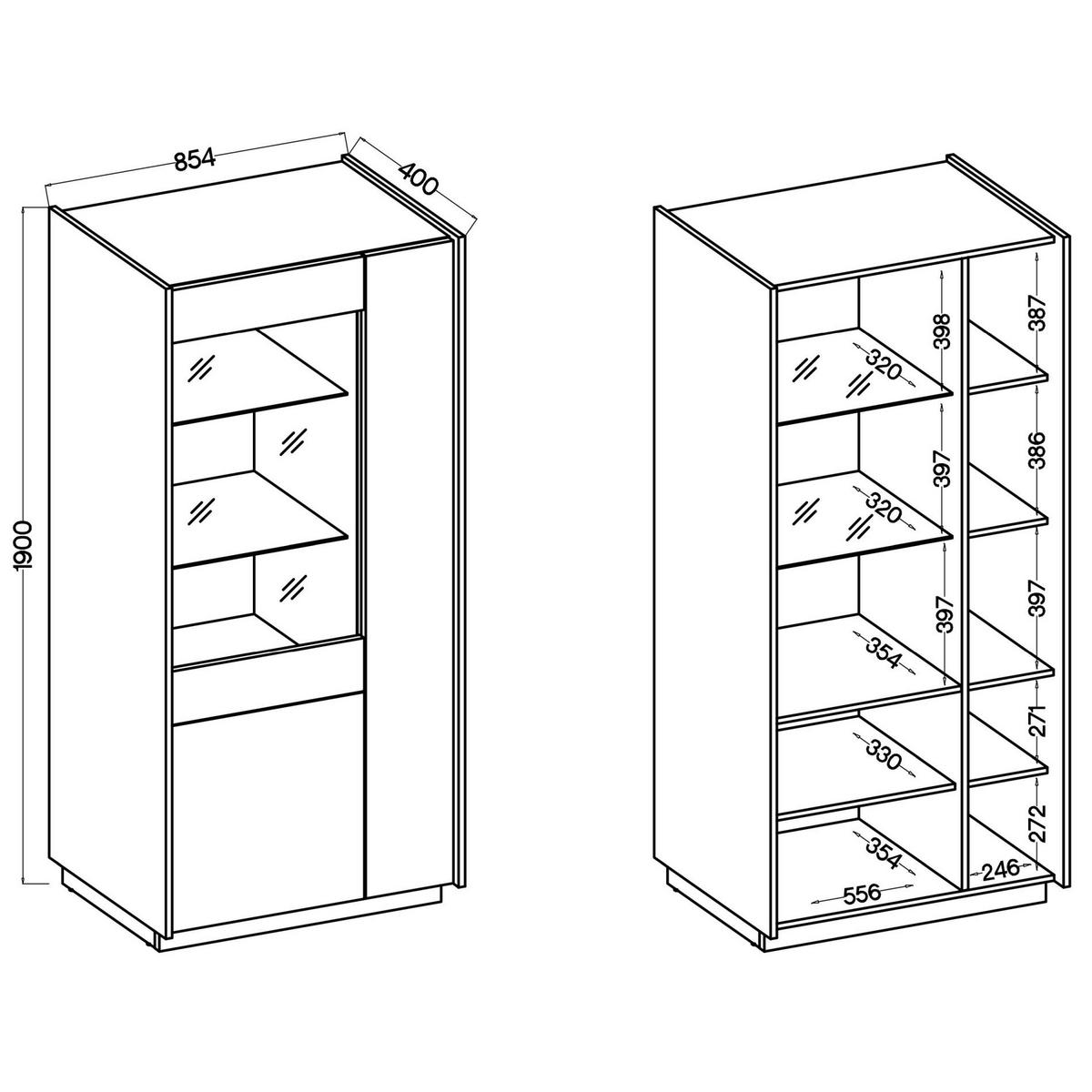 VITRINE Kobbe Beige / Nussbaum 85 cm - Beige, Holzwerkstoff (85.4/190/40cm) - Selsey