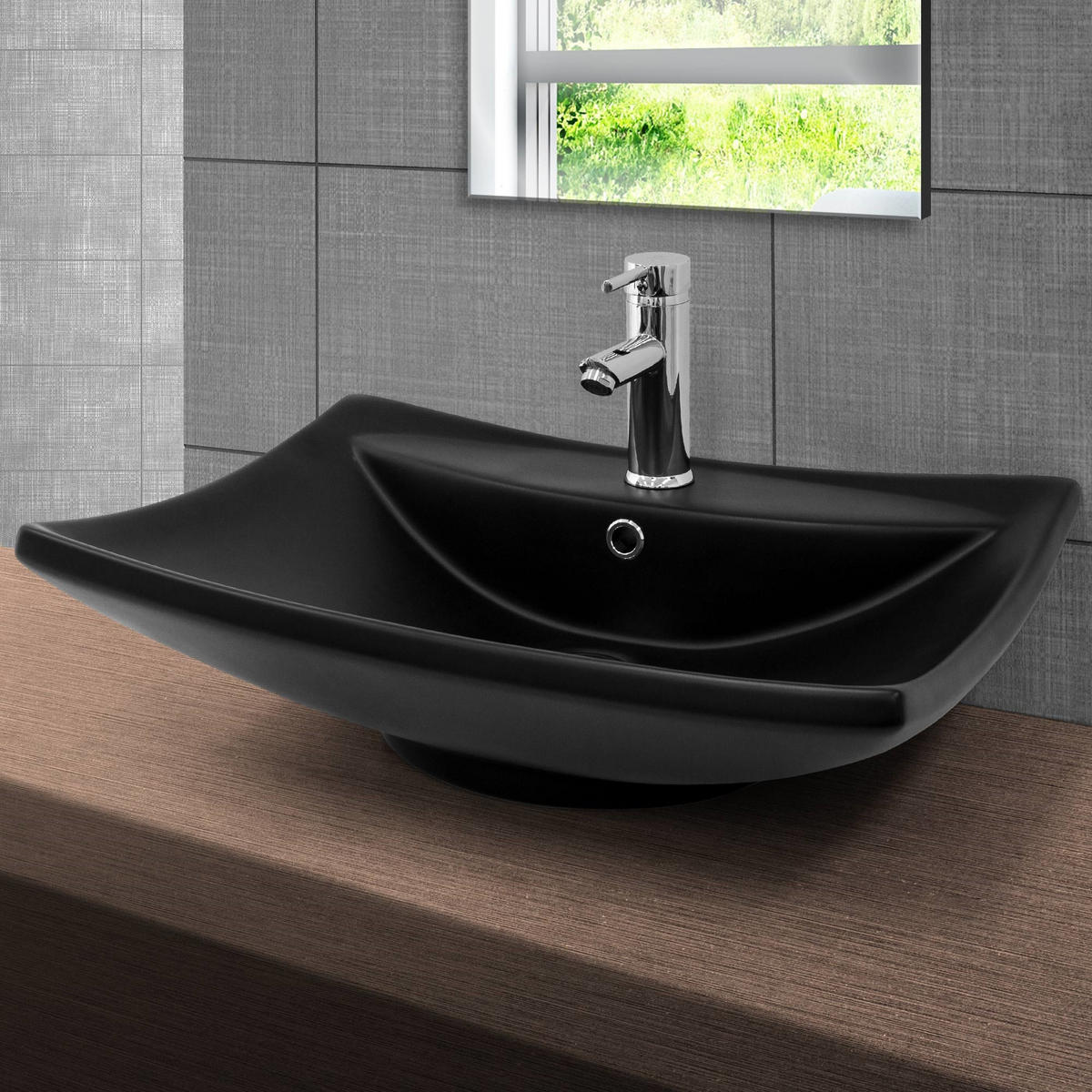 WASCHBECKEN - Schwarz, Keramik (45.5/18.5/61cm) - ML-DESIGN