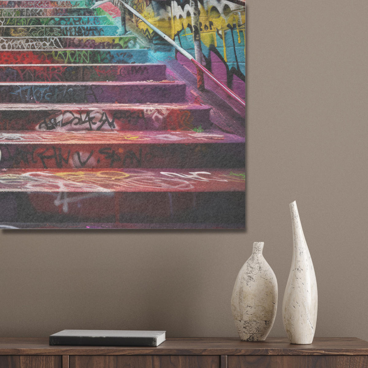AKUSTIKPANEEL Treppe - Graffiti - Farben - Kunst 80x60 cm - Multicolor, Textil (80/0.9/60cm) - MuchoWow