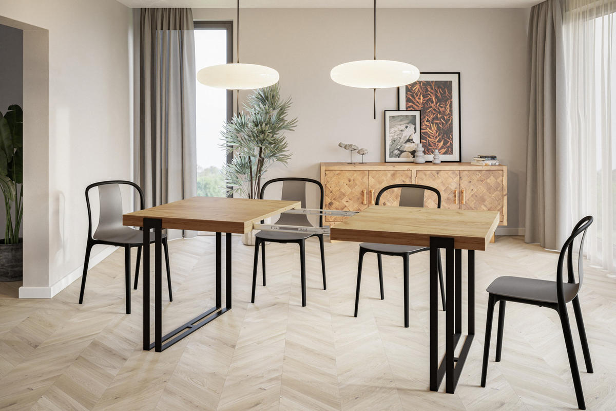 ESSZIMMERTISCH ROSA, ausziehbarer Tisch 180-280X90X77 cm, Farbe: CRAFT, mit Metallbeinen in Farbe Schwarz - Schwarz/Braun, Holzwerkstoff (180/90/77cm) - Alpi-Möbel