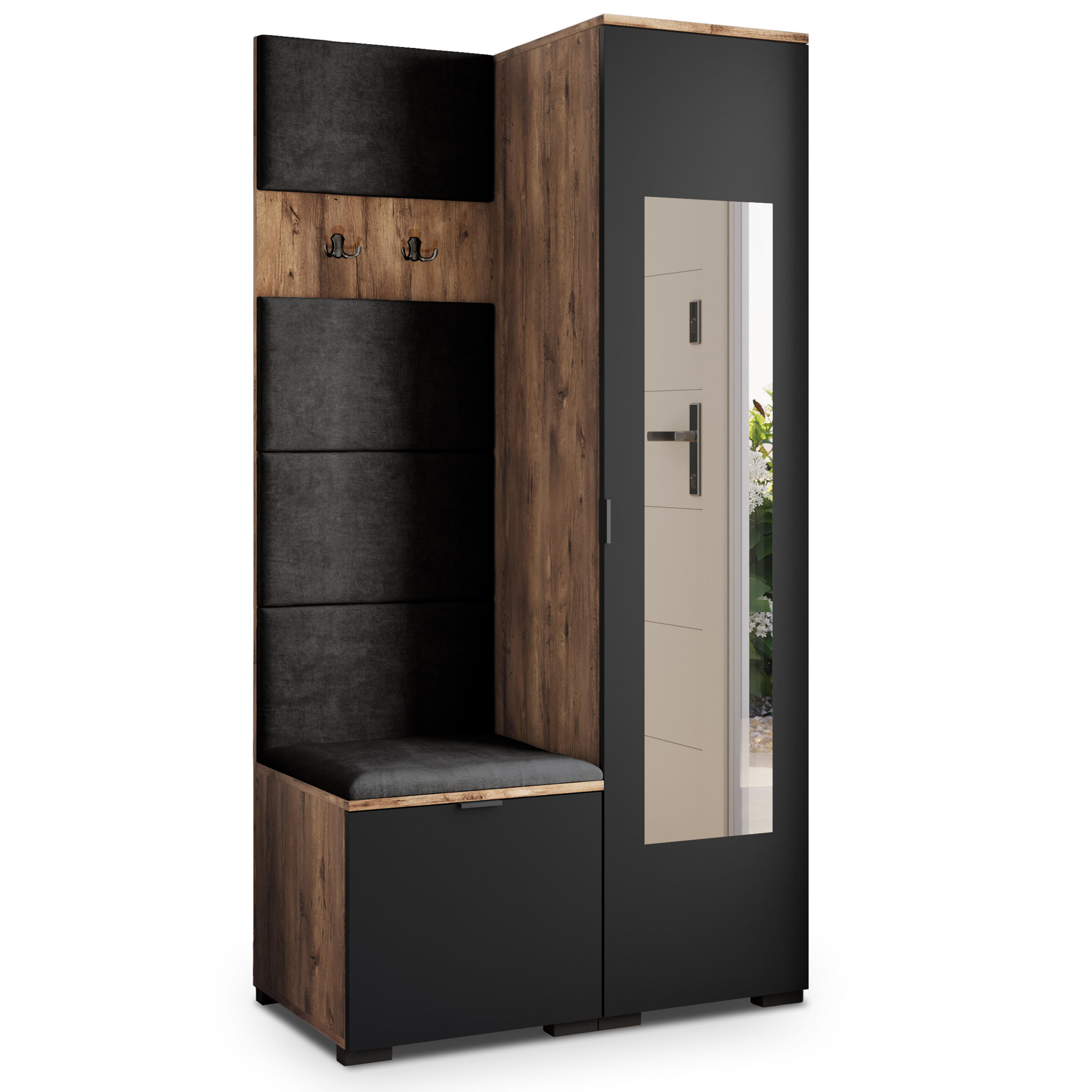 Masseno Garderobenschrank Eiche, Schwarz, Schwarz 95x181x51 cm