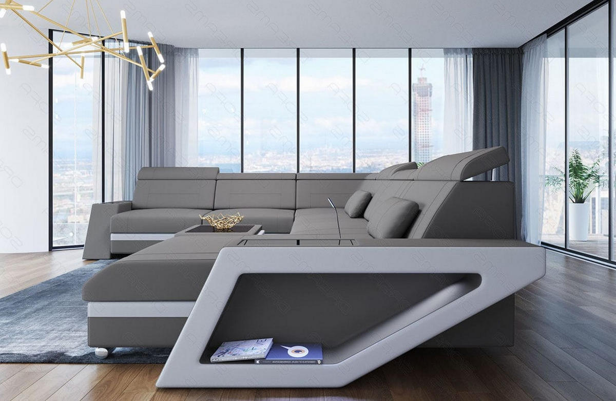 WOHNLANDSCHAFT Catania Hellgrau Weiß Mikrofaserstoff - Hellgrau, Kunststoff (349/89/264cm)