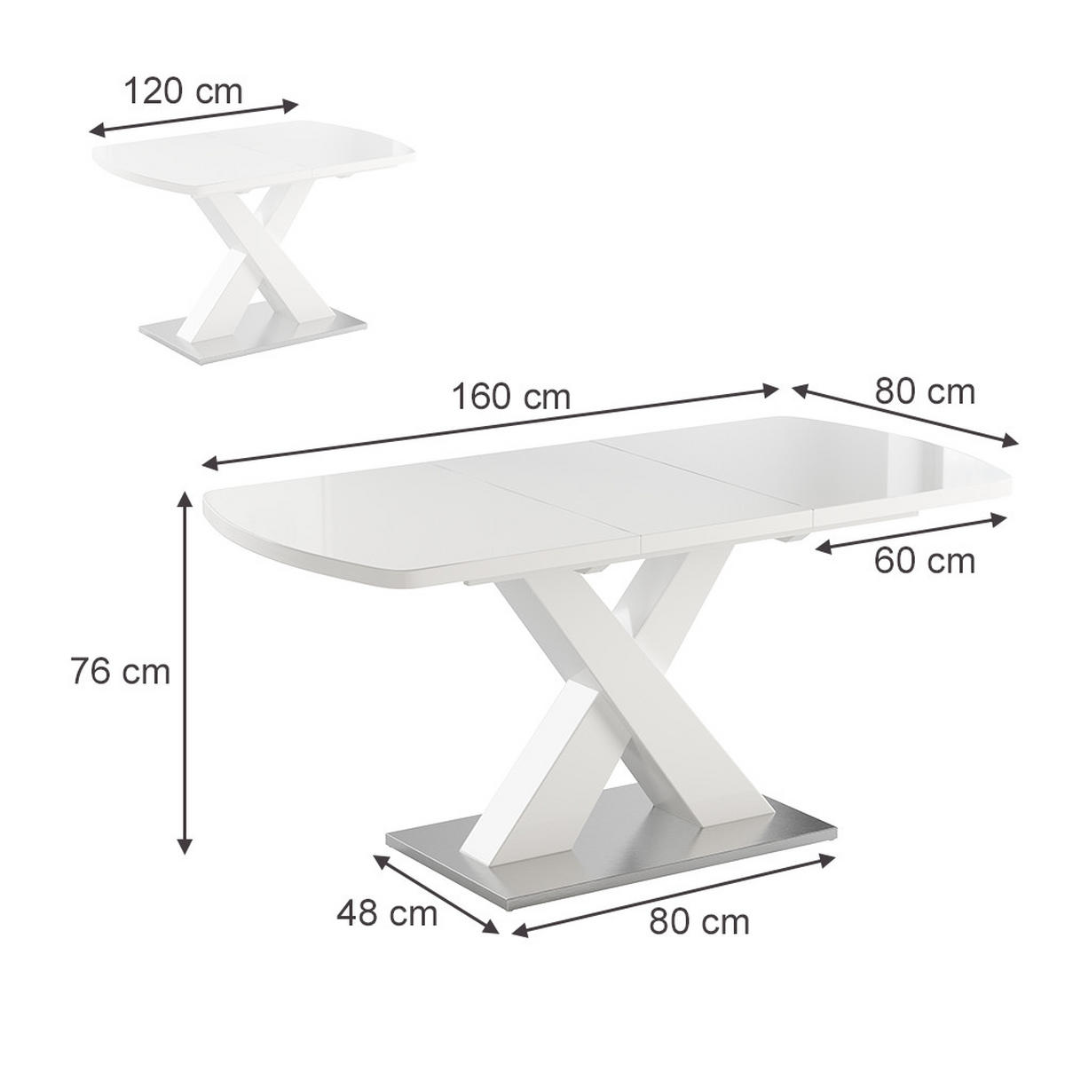 ESSTISCH Chinto Weiß 120 x 80 cm ausziehbar - Weiß, Holzwerkstoff (80/120/76cm) - Vicco