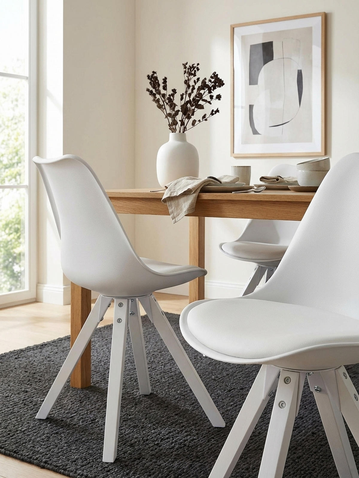 ESSZIMMERSTUHL 2er Set Kunstlederbezug mit Holzgestell Modern gepolstert, Weiß 52x49x87 cm - Weiß, Holz/Kunststoff (52/87/49cm) - KADIMA DESIGN