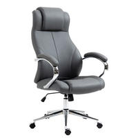 CHEFSESSEL Echtleder grau - Chromfarben/Grau, Leder/Metall (64/120/79cm) - CLP