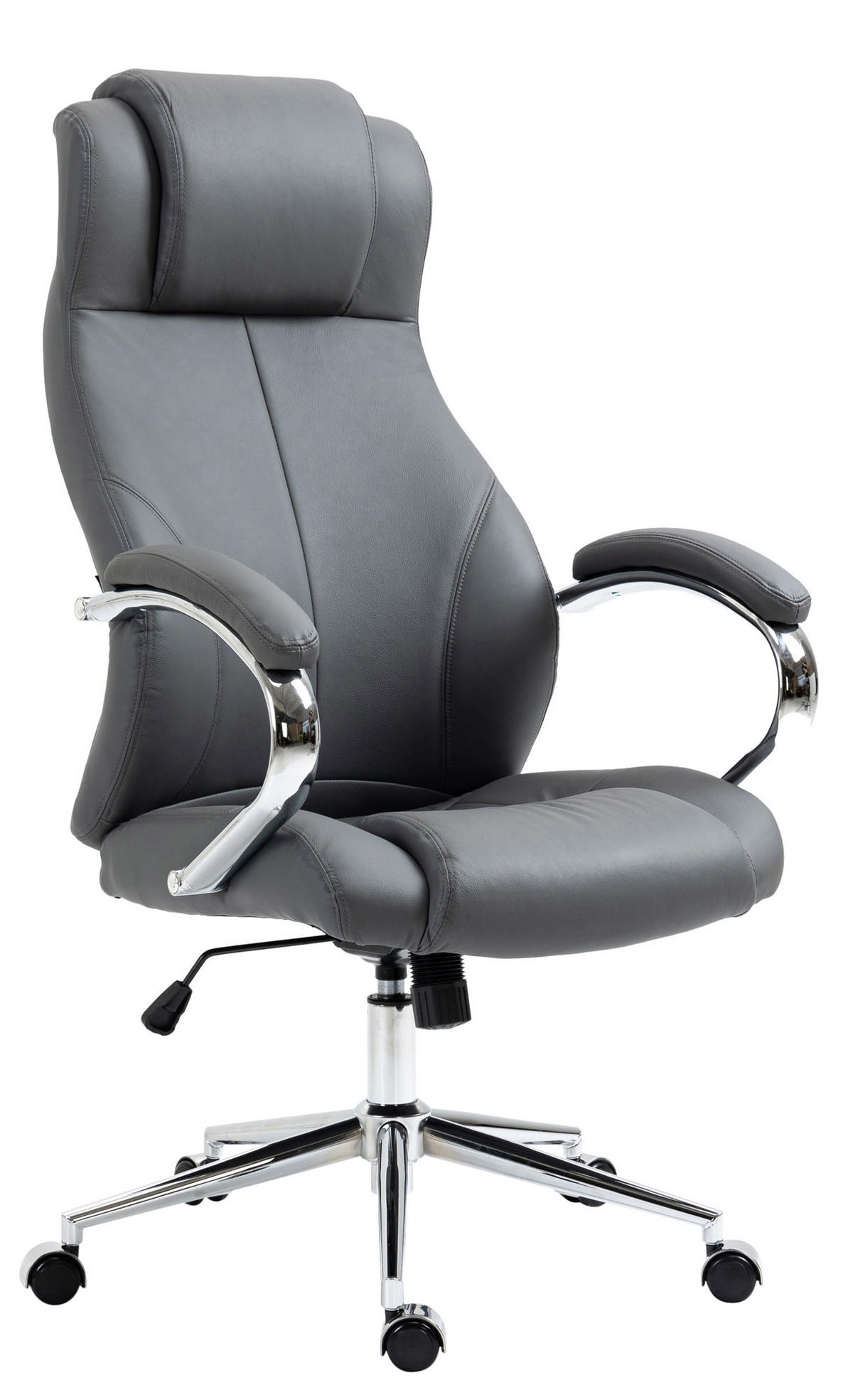 CHEFSESSEL Echtleder grau - Chromfarben/Grau, Leder/Metall (64/120/79cm) - CLP