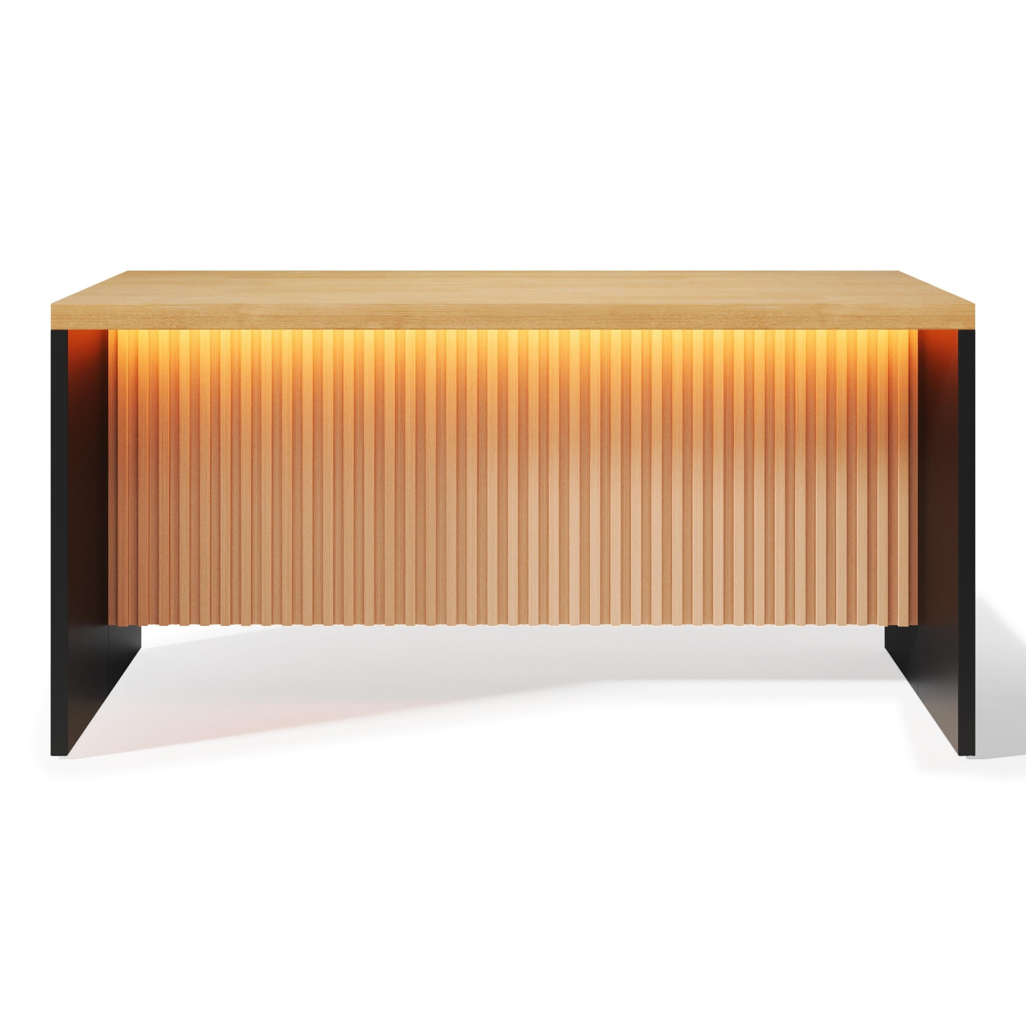 KÜCHENINSEL 155/80/90 cm Natürlich mit LED-Leuchten, 2 Steckdosen und 2 USB-Anschlüsse - Naturfarben, Holz/Holzwerkstoff (80/90/155cm) - Oxeza