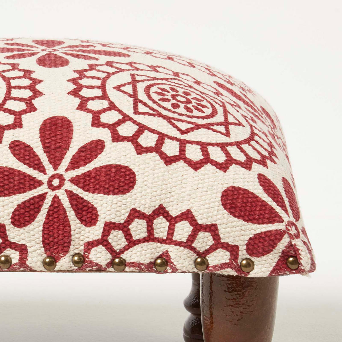 HOCKER Cassia mit Holzbeinen, rot-weiß gemustert, 40/40/25 cm - Rot, Textil (40/25/40cm) - Homescapes