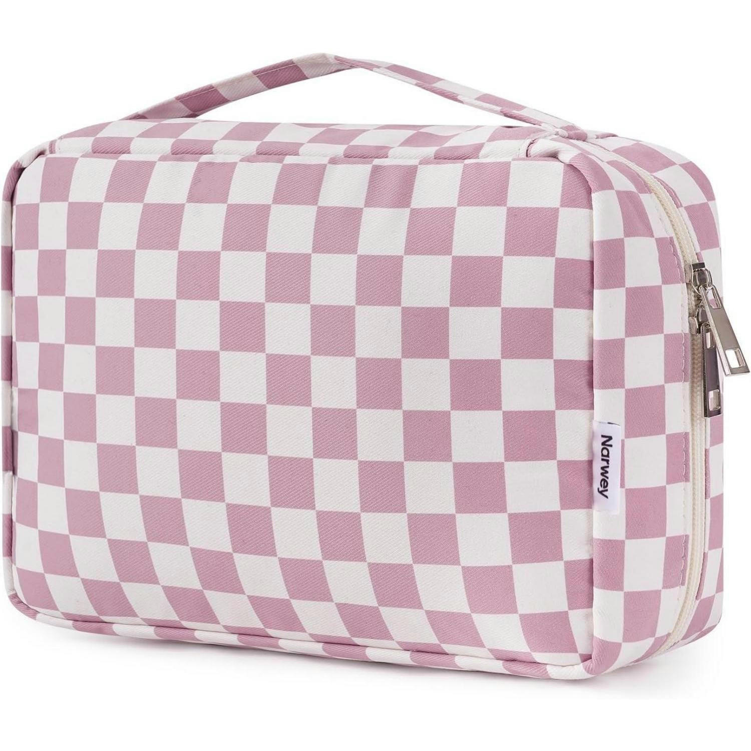 KULTURTASCHE zum Aufhängen Schachbrettmuster Altrosa - Rosa, Textil (5/1/5cm)