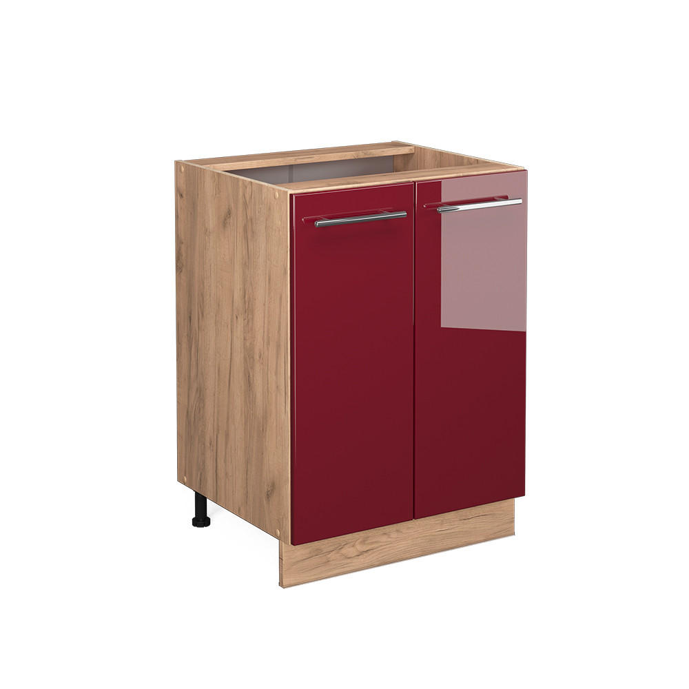 KÜCHENUNTERSCHRANK Fame-Line Bordeaux Hochglanz 60 cm, AP Anthrazit - Bordeaux/Eiche Wotan, Holzwerkstoff (60/82/60cm) - Vicco