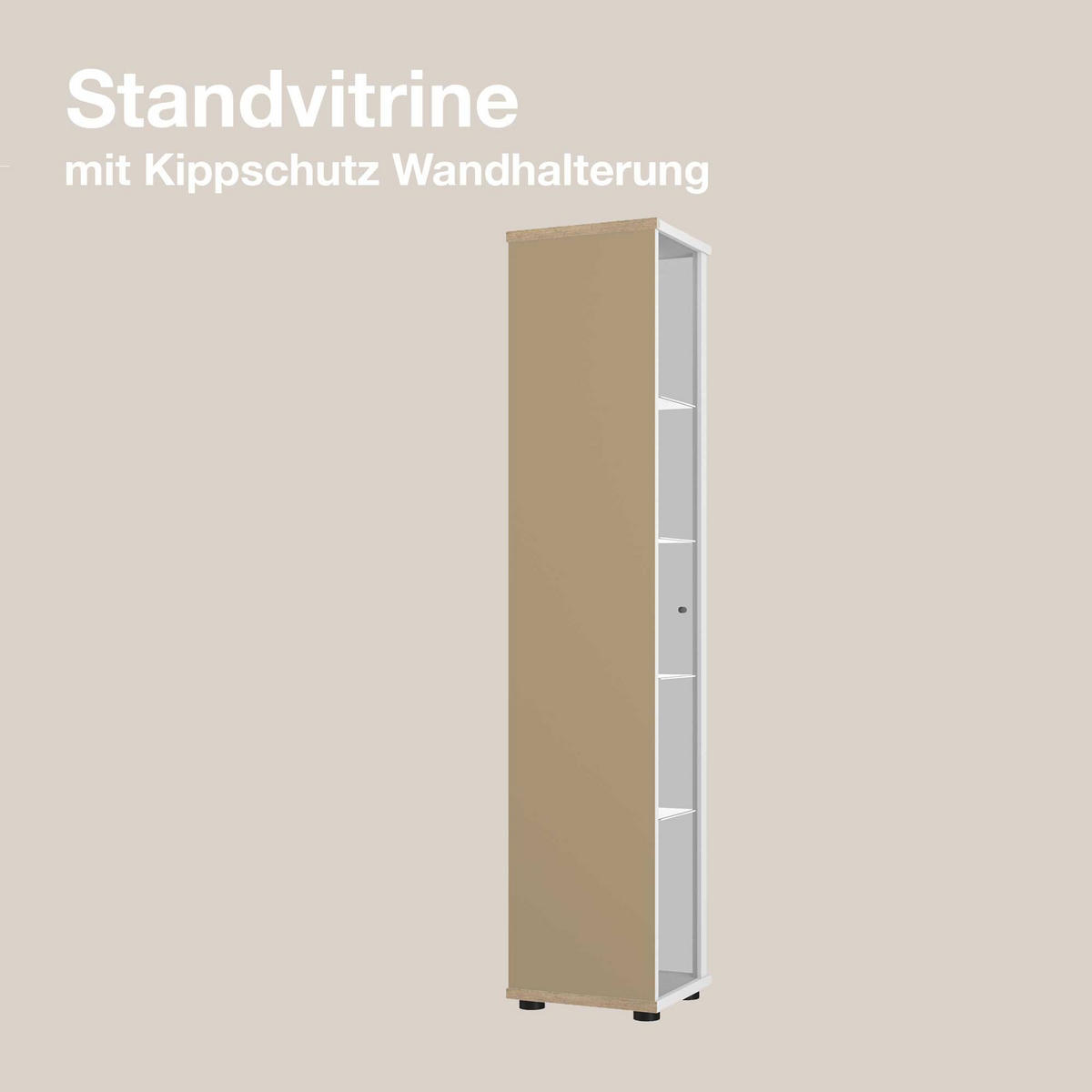 GLASVITRINE 33/37/176 cm mit Spiegel, LED, Schloss & 4 höhenverstellbaren Glasböden - Transparent/Silberfarben, Glas/Holzwerkstoff (37/176/33cm) - K-Möbel