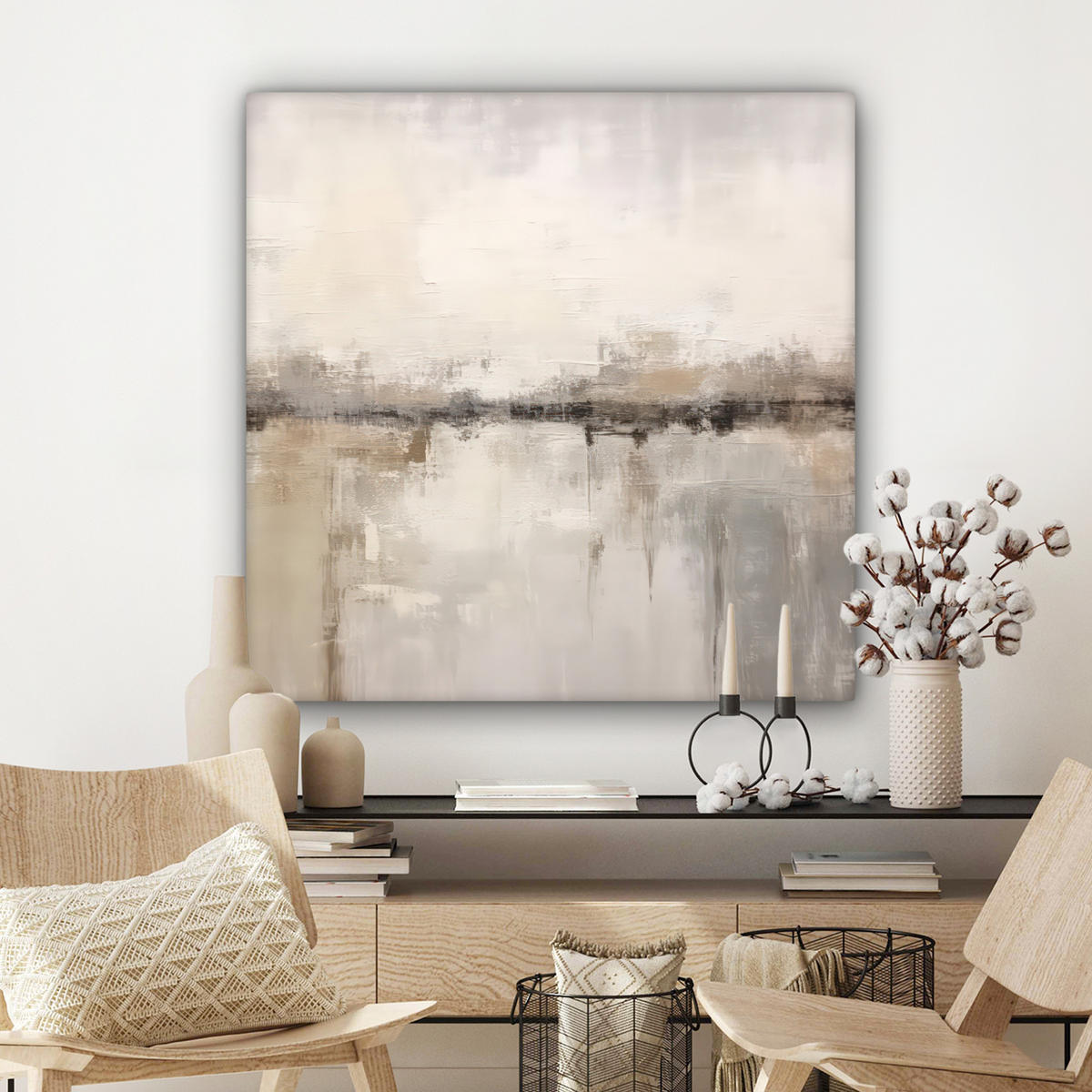 LEINWANDBILD Moderne Kunst - Abstrakt - Beige Deko Groß 90x90 cm - Beige, Textil (90/90cm) - MuchoWow