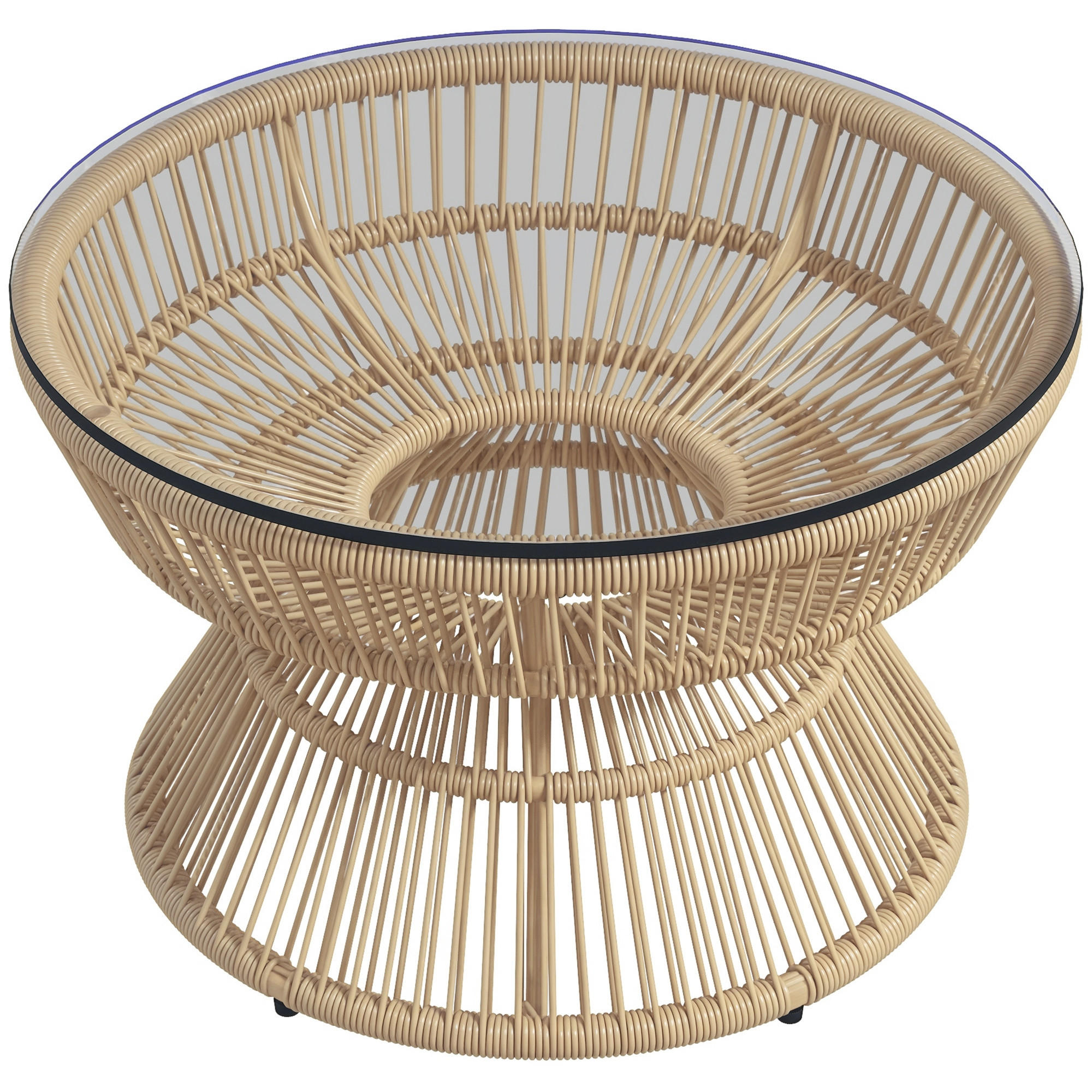 GARTENBEISTELLTISCH DE-13586 rund mit Glasplatte Natur - Naturfarben, Kunststoff/Metall (60/60/37cm) - ComfortXL