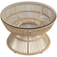 GARTENBEISTELLTISCH DE-13586 rund mit Glasplatte Natur - Naturfarben, Kunststoff/Metall (60/60/37cm) - ComfortXL