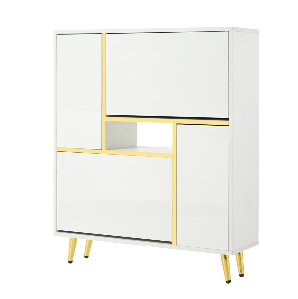 SCHUHSCHRANK mit LED 80 x 25 x 96 cm Weiß Hochglanzfront - Weiß, Holz (25/96/80cm) - Beauniv