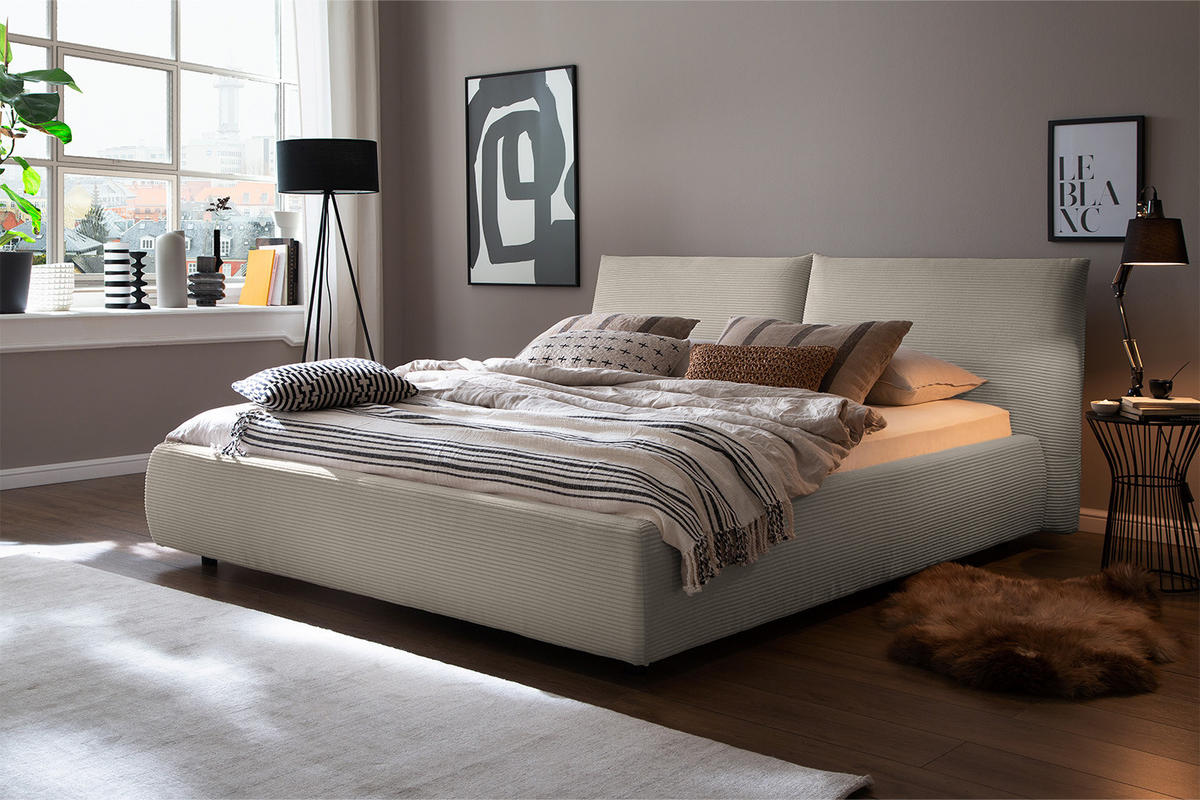 POLSTERBETT HENRY Granit Cord - Hellgrau/Grau, Textil (180/200cm) - KAWOLA