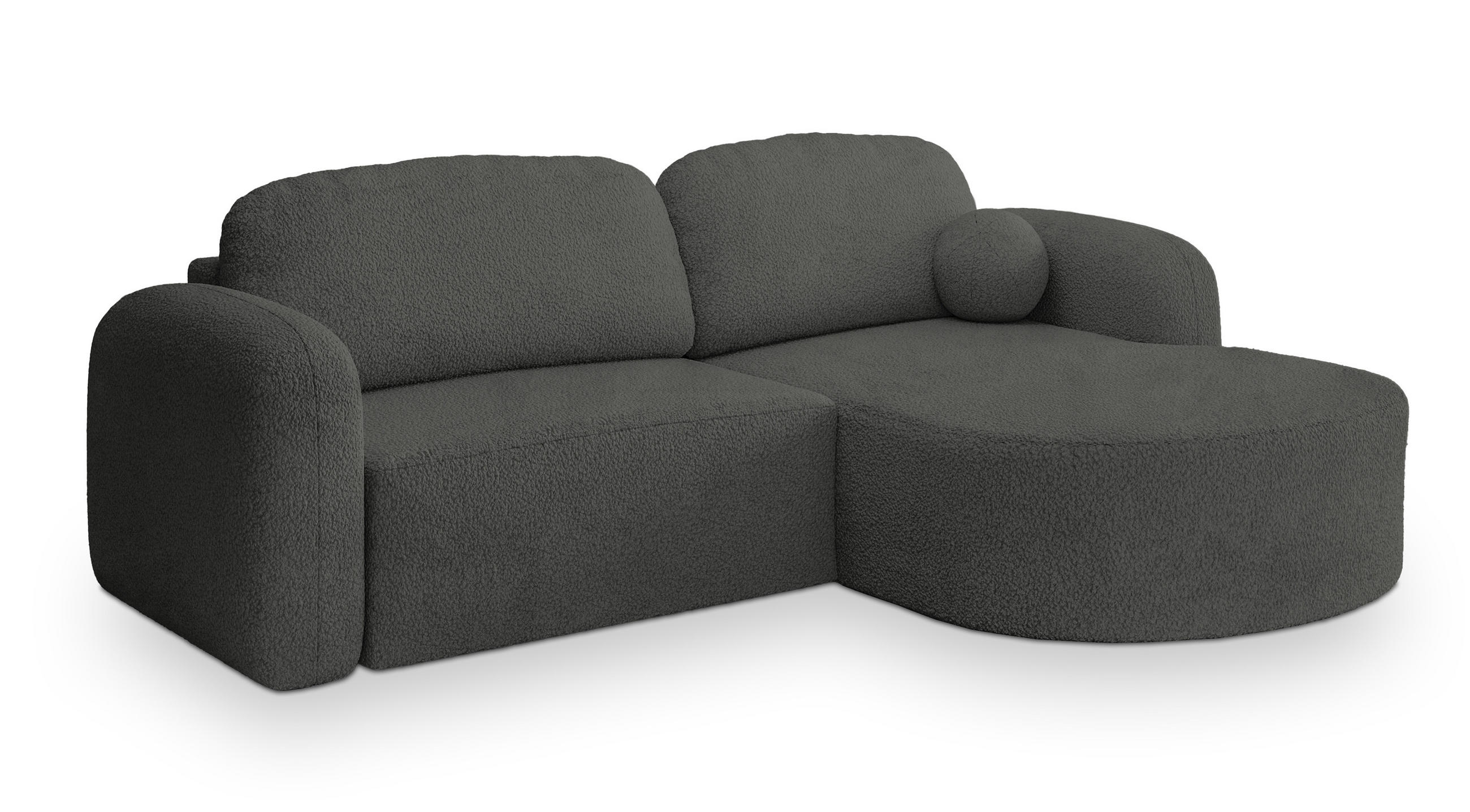 ECKSOFA AMILIA R-S Grau Boucle-Stoff mit Schlaffunktion - Grau, Holz (263/174cm) - MASSENO