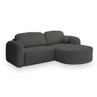 ECKSOFA AMILIA R-S Grau Boucle-Stoff mit Schlaffunktion - Grau, Holz (263/174cm) - MASSENO