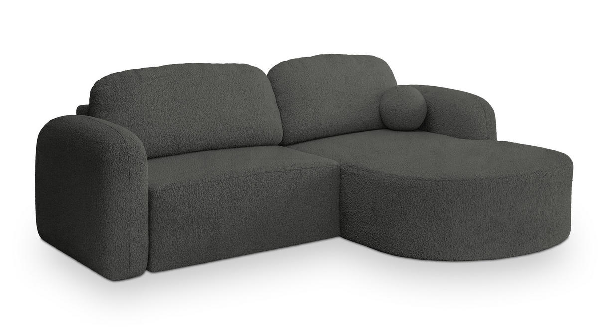 ECKSOFA AMILIA R-S Grau Boucle-Stoff mit Schlaffunktion - Grau, Holz (263/174cm) - MASSENO