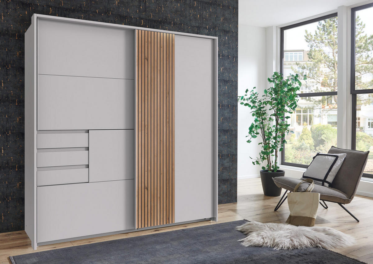 PASSEPARTOUTRAHMEN zu Kleiderschrank Coburg in Weiß mit Akustiklamellen in Artisan Eiche - Weiß, Holzwerkstoff (183/200/12cm)