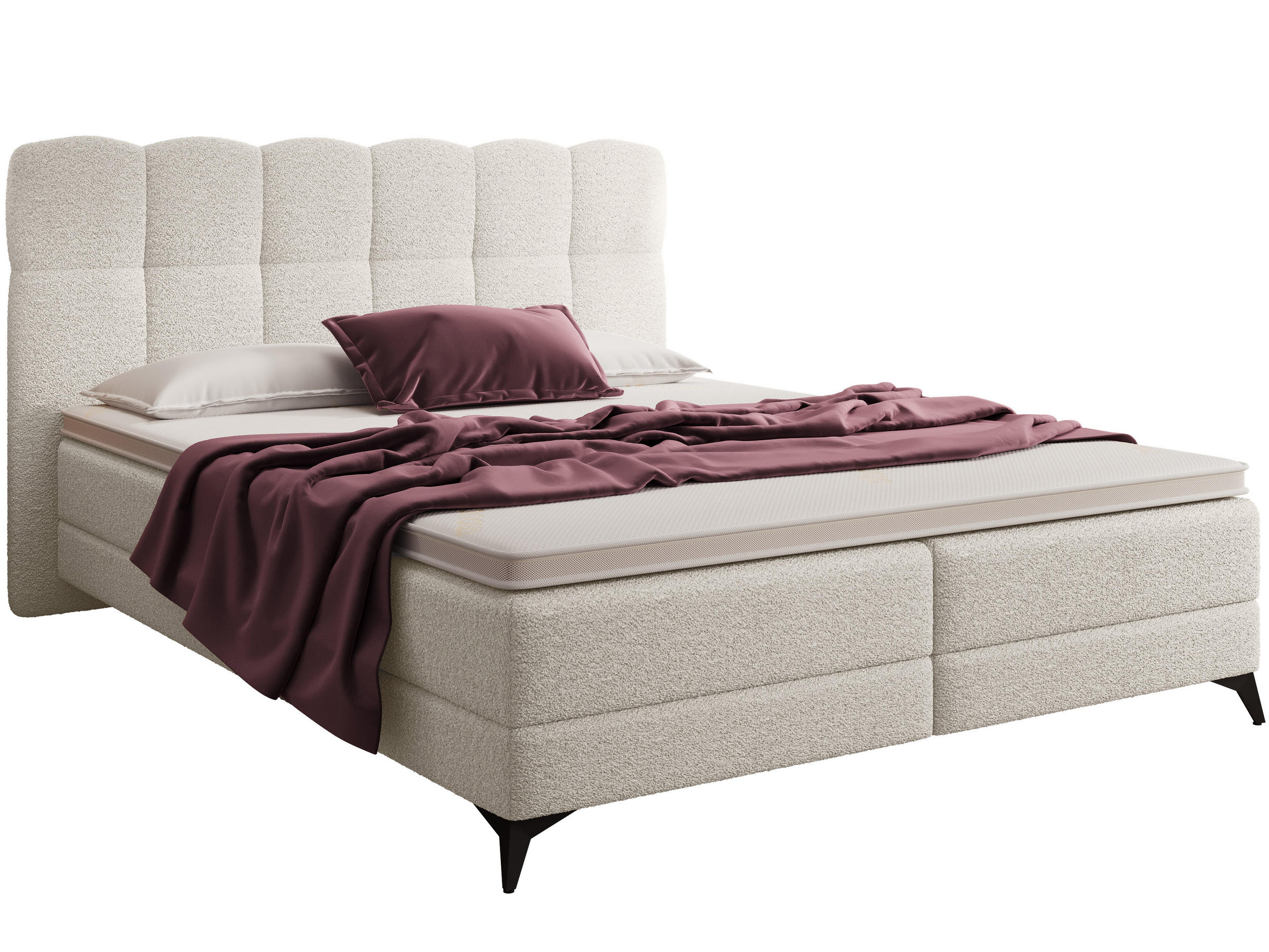 BOXBETT Madison 6 Creme 160/200 H3/H4 Boucle - Creme/Schwarz, Textil/Metall (160/200cm) - wonello