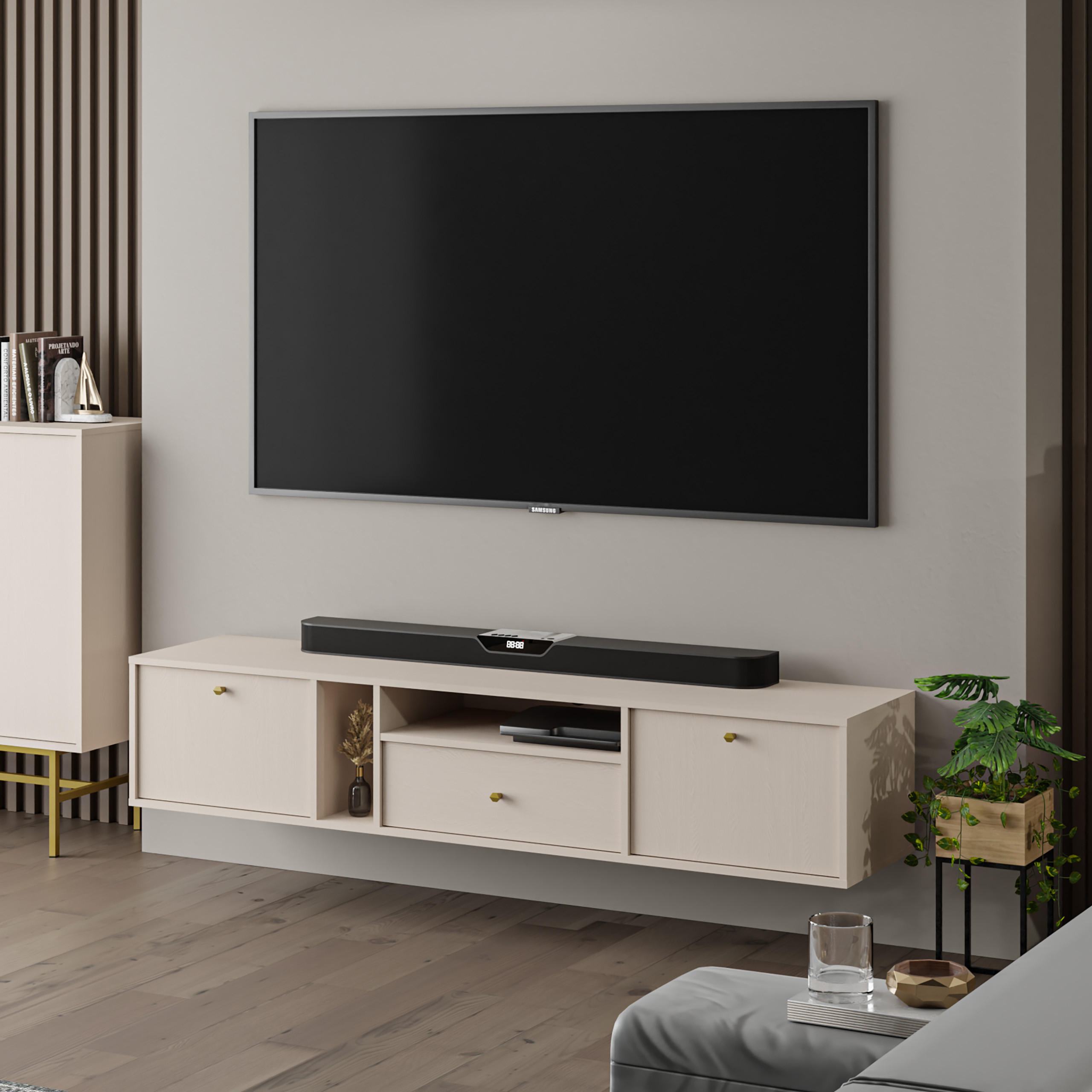 LOWBOARD TORINO 180x40,8x35 cm mit 1 Schubladen und 2 Türen Beige - Beige, Holzwerkstoff (180/35/40.8cm) - MASSENO